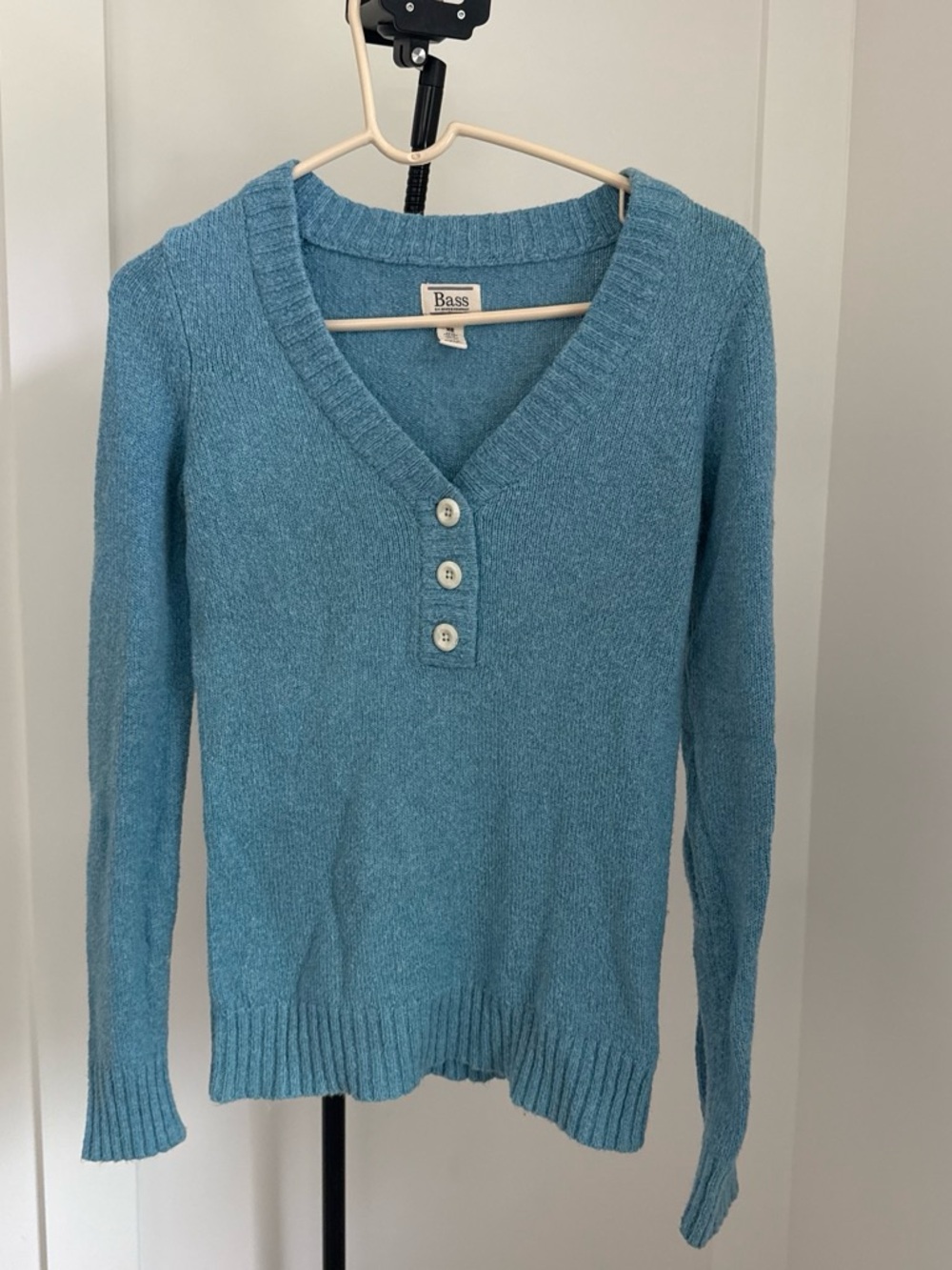 Bass Womens Long Sleeve Henley Knit Sweater Blue Size XS